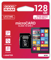 GOODRAM MicroSD (SecureDigital) 128GB SDXC Class 10, UHS-I + adapter