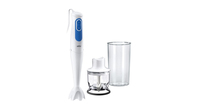 Braun Staafmixer MQ3020WH Pesto Multiquick 3 - wit-blauw - RVS voet 700 Watt 2 Standen Chopper (opzetstuk) 350 ml Mixbeker Maataanduiding 600 ml Spatbescherming