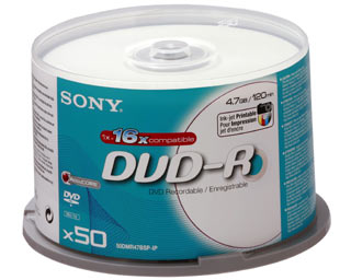 Sony Printable DVD-R 50-pack 16x op spindle