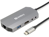 Sandberg USB C 6 in 1 Docking , USB C - HDMI/USB C (Power)/2x USB A 3.0/RJ45/Headphone&Microphone connector/SD,SDHC,SDXC,MMC Reader, *HDMIF, *USBAF, *RJ45F, *3,5MMF, *USBCF, *USBCM