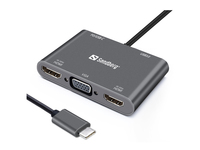 Sandberg USB-C Dock 2xHDMI+1xVGA+USB+PD, meerdere monitoren en laden via usb-c, *USBCM, *VGAF, *HDMIF, *USBCF