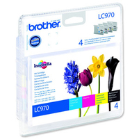 Brother lc-970 inktcartridge zwart en drie kleuren standard capacity zw: 350 pagina s, kl: 300 pagina s 4-pack blister zonder alarm